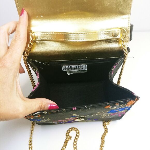 Designer Timothy Hitsman Purse metallic floral thread Gold Crossbody Chain Spain - Picture 6 of 9
